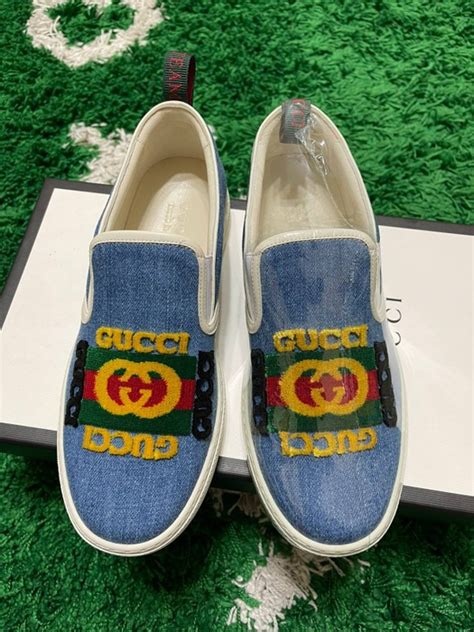 gucci woven slip ons|gucci denim slip on.